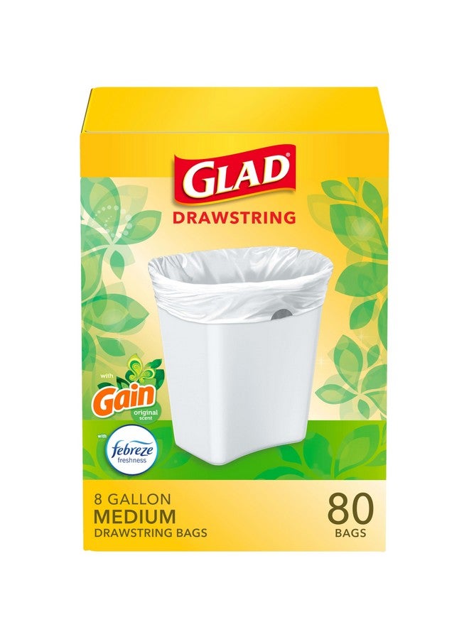 Glad Medium Drawstring Trash Bags, 8 Gal, Gain Original with Febreze, 80 Ct (Package May Vary) - Image 1