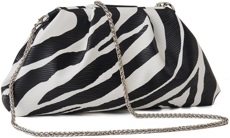 Munansli Zebra Printed Women's Clutch Purse,Detachable Chain Shoulder Bag, Dumpling Crossbody Bag, Cloud Evening Clutch. - Image 2