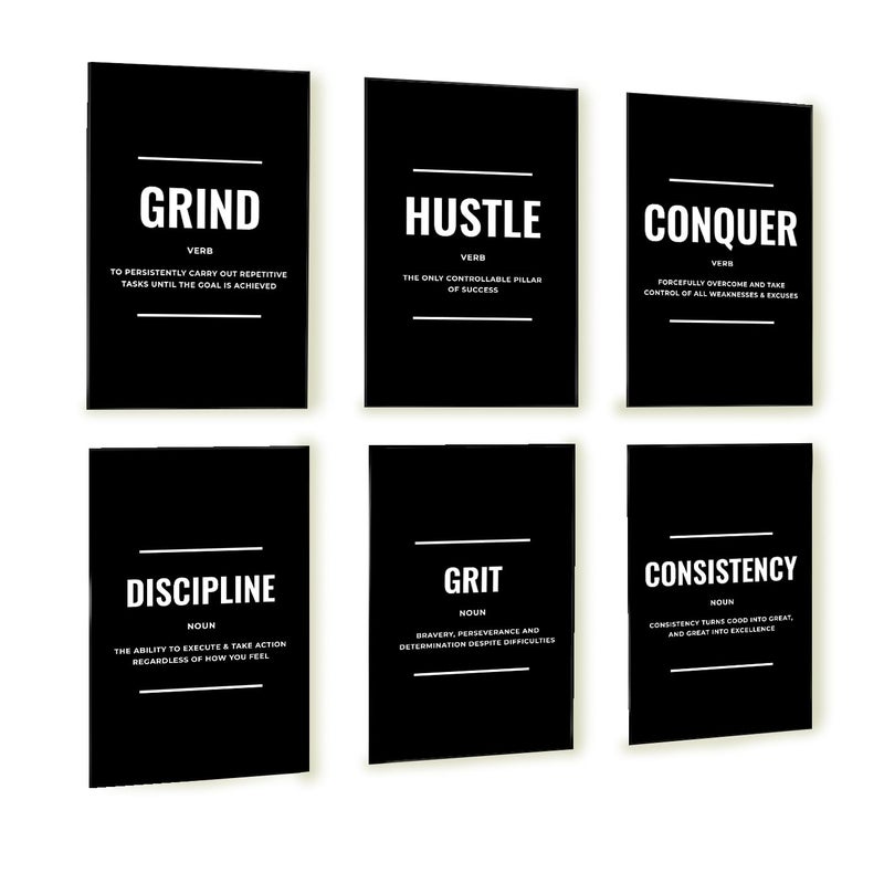 Throwback Traits Motivational Wall Art Success Posters Grind Hustle Execution Motivational Wall Decor For Office Home Office Living Room 6 Set Of Black And White Posters Size 11 x 17 inch