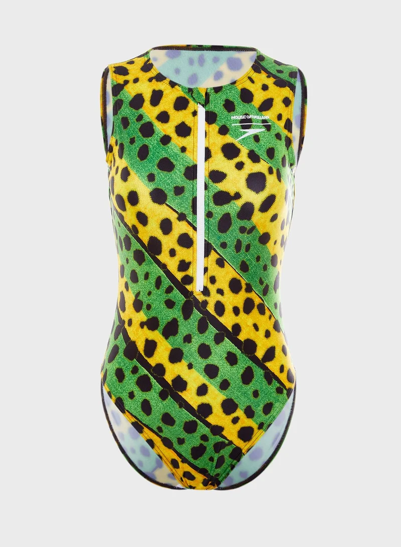 House of Holland x Speedo Vivid Cheetah Stripe Swimsuit
