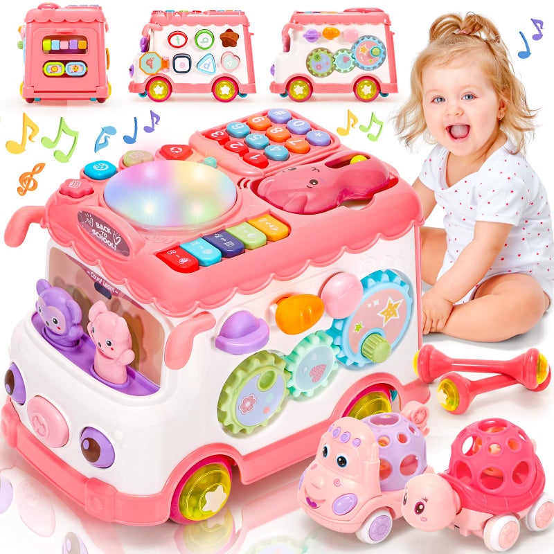 AmiDear Baby Gift for 12 Year Old Girl 10in1 Montessori Toys Bus for Baby 61218 Months Educational Musical Sensory Learning Toddler Toys Age 12 First Christmas and Birthday Gifts Pink - Image 2