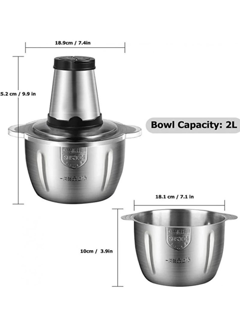 مايست مفرمة كهربائية، مفرمة لحم، محضرة طعام ستانلس 2 لتر، 200 واط - Image 2