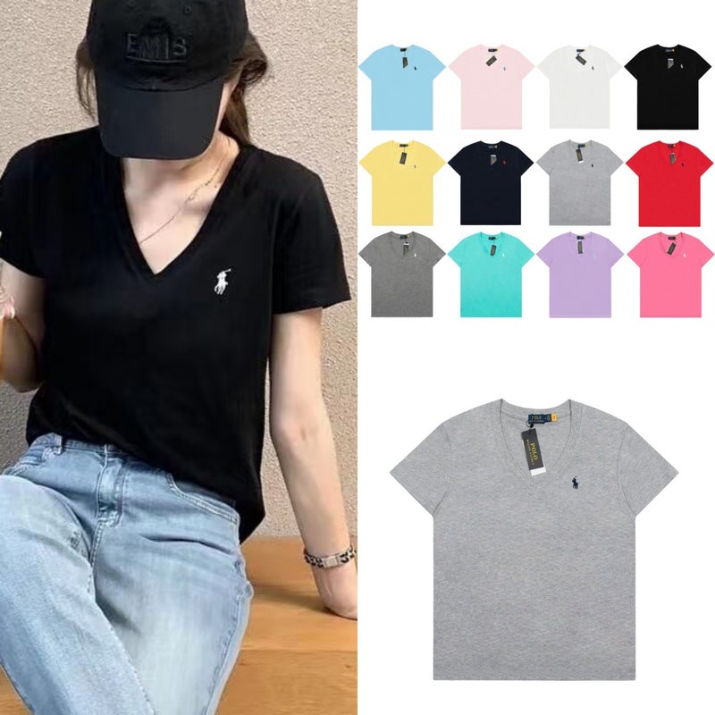 POLO Classic V-Neck Basic Versatile Short-Sleeve T-Shirt for Women - Image 2