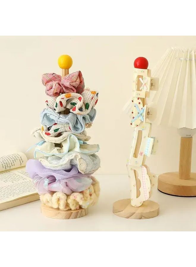 2pcs Wooden Hair Accessory Organizer Rack Yellow And Red Durable Storage Display - Image 5