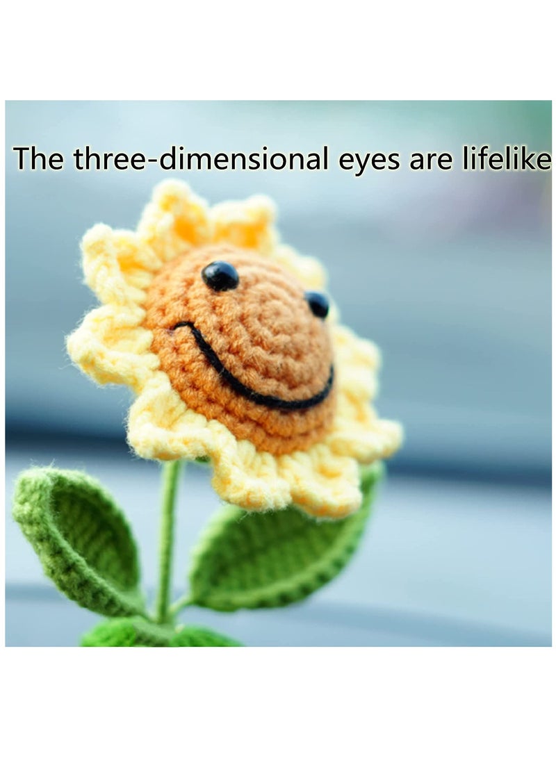 SYOSI Creative Car Ornaments SYOSI Sun Flowers Bobblehead Dashboard Car Decor Crochet Smiley Shaking for Women for Cute Girl Car Interior Desk Ornaments Gifts (Handmade Knitted) - Image 5