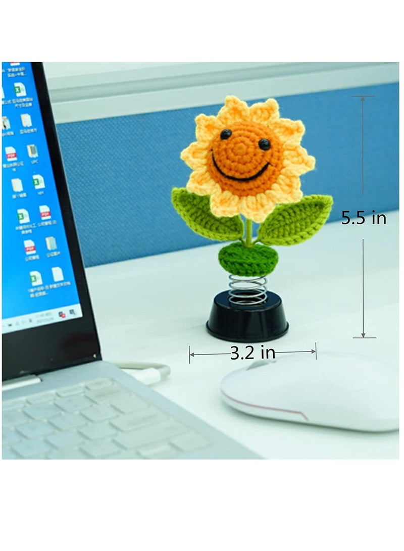 SYOSI Creative Car Ornaments SYOSI Sun Flowers Bobblehead Dashboard Car Decor Crochet Smiley Shaking for Women for Cute Girl Car Interior Desk Ornaments Gifts (Handmade Knitted) - Image 3