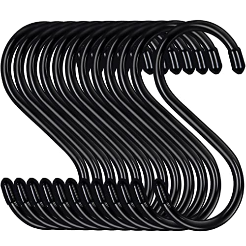 HiGift 24 Pack 5 Inch Large S Hooks for Hanging Plants, Black Vinyl Coated, Non Slip Heavy Duty, Metal Rubber Coated Closet Hooks for Jeans, Pot, Pan, Cups, Clothes - Image 1