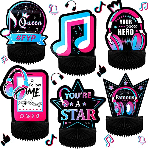 Sumind 6 Pcs Music Birthday Party Decorations Kpop Honeycomb Centerpieces Karaoke Disco Social Media Theme Table Decor for Teens Kids - Image 1
