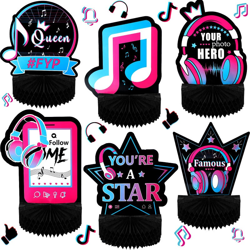 Sumind 6 Pcs Music Birthday Party Decorations Kpop Honeycomb Centerpieces Karaoke Disco Social Media Theme Table Decor for Teens Kids - Image 2
