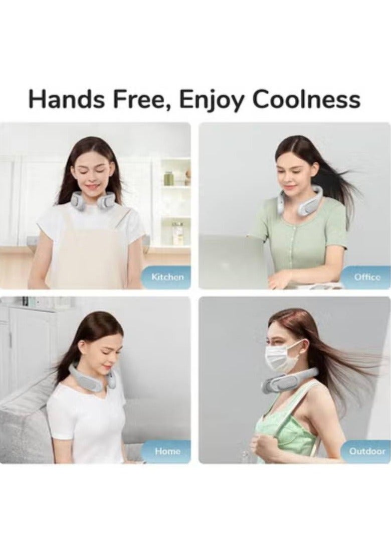 ارواق مراوح عنق محمولة بدون شفرات كهربائية قابلة لإعادة الشحن بدون أوراق معلقة برقبة معلقة تصميم دعامة للرقبة 4 سرعات مروحة تبريد للرقبة ، رمادي - Image 5