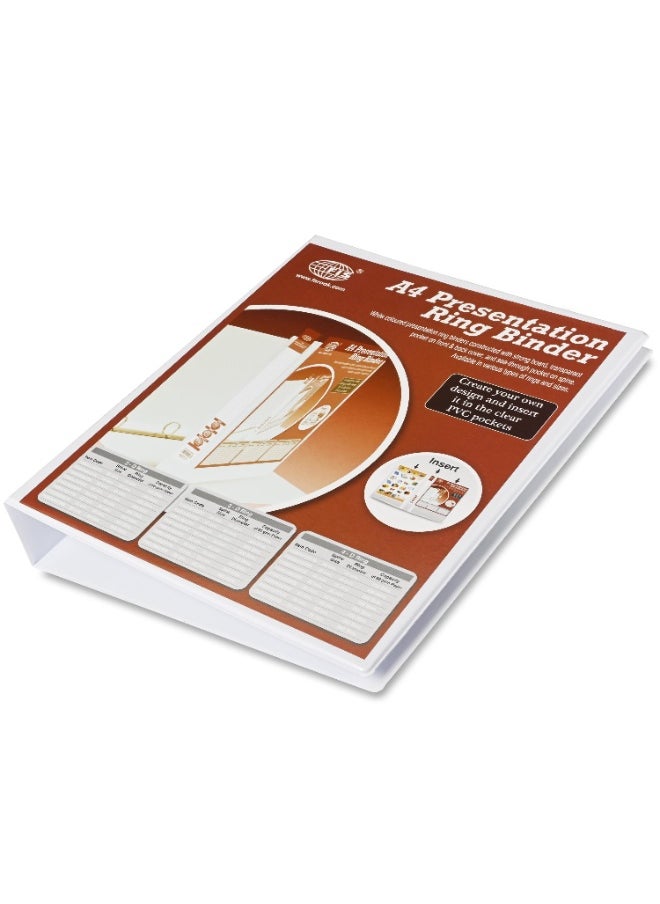 FIS Presentation Binder, A4 Size(210x297mm), 4[D]Ring Type, 35mm Ring Size, 1.75" Inches Spine with Clear PVC Pocket For Easy Insert Your Label Design, Packet of 2 Pieces, White Color-FSBD435DPB/2  - Image 1
