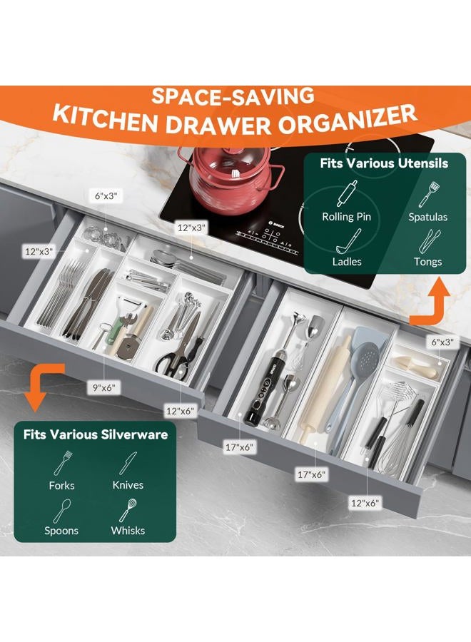 Lixple Utensil Organizer Kitchen Drawer Organizer - Bamboo Stackable Silverware Tray for Large Utensils Set of 2 Wood Storage Box for Flatware, Makeup, Bathroom, Office Desk (White) - Image 3