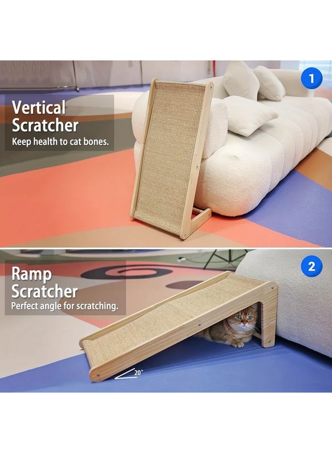 L Shaped Sisal Cat Scratching Ramp Pine Wood Foundation Wall Furniture Guard - Image 4