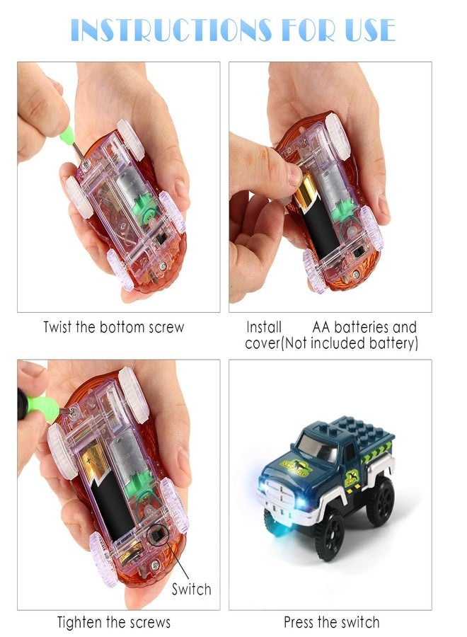 Save Unicorn Tracks Cars Replacement only, Dino Track Cars for Tracks Glow in The Dark, Car Tracks Accessories with 3 Flashing LED Lights, Compatible with Most Car Tracks for Kids Girl(4pack), Green3 - Image 5