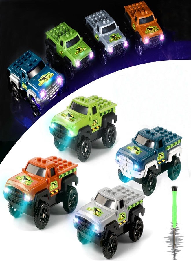 Save Unicorn Tracks Cars Replacement only, Dino Track Cars for Tracks Glow in The Dark, Car Tracks Accessories with 3 Flashing LED Lights, Compatible with Most Car Tracks for Kids Girl(4pack), Green3 - Image 1