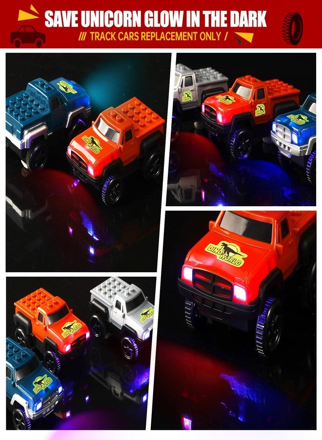 Save Unicorn Tracks Cars Replacement only, Dino Track Cars for Tracks Glow in The Dark, Car Tracks Accessories with 3 Flashing LED Lights, Compatible with Most Car Tracks for Kids Girl(4pack), Green3 - Image 3
