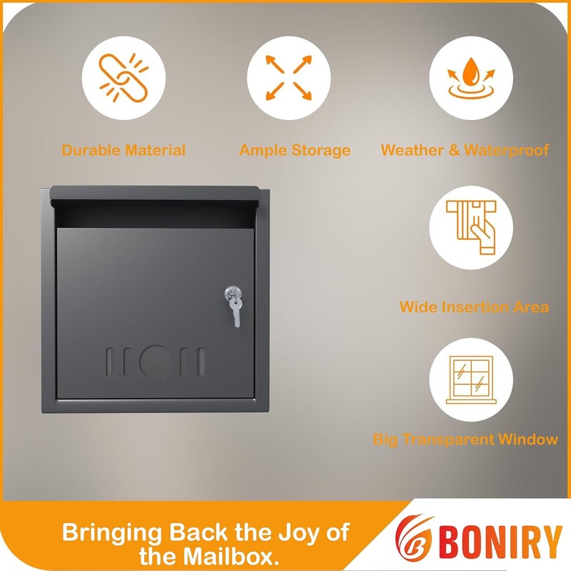 Boniry صندوق متعدد الاستخدامات بحجم A4 صندوق بريد معدني/صندوق اقتراحات/صندوق شكاوى/صندوق تبرعات للمنزل والمكتب مع قفل، يمكن وضعه على الطاولة أو تثبيته على الحائط (أسود) - Image 4