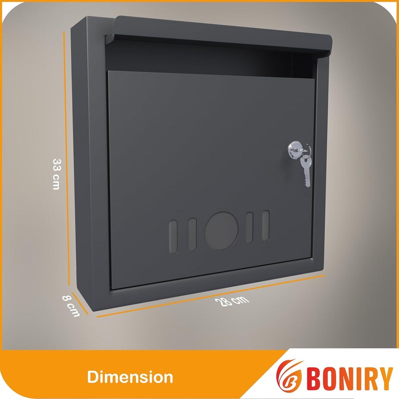 Boniry صندوق متعدد الاستخدامات بحجم A4 صندوق بريد معدني/صندوق اقتراحات/صندوق شكاوى/صندوق تبرعات للمنزل والمكتب مع قفل، يمكن وضعه على الطاولة أو تثبيته على الحائط (أسود) - Image 2