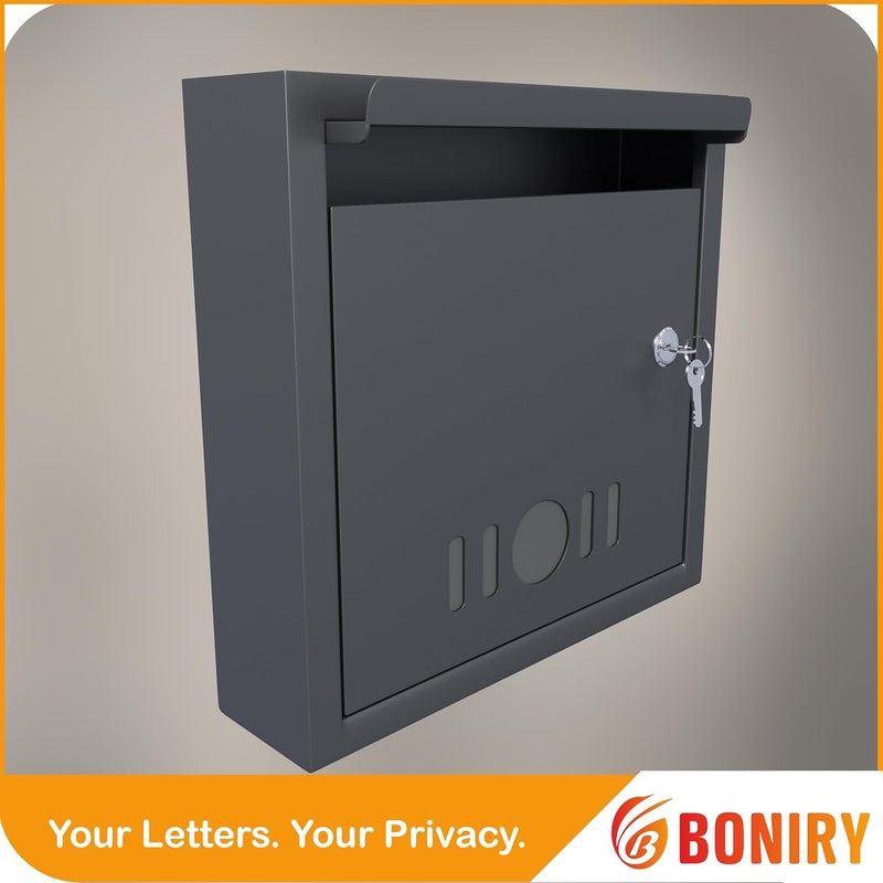 Boniry صندوق متعدد الاستخدامات بحجم A4 صندوق بريد معدني/صندوق اقتراحات/صندوق شكاوى/صندوق تبرعات للمنزل والمكتب مع قفل، يمكن وضعه على الطاولة أو تثبيته على الحائط (أسود) - Image 3