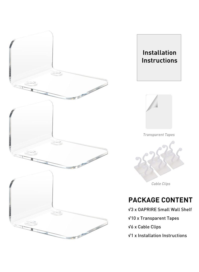 Anmi - Acrylic Floating Wall Shelves Set of 3 for Security Cameras, Baby Monitors, Speakers - Universal Small Wall Shelf with Cable Clips, 10-Piece Strong Tapes, No Drill (Clear) - Image 1