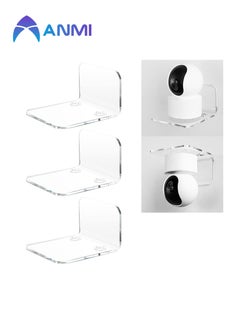 Anmi Acrylic Floating Wall Shelves Set of 3 for Security Cameras, Baby Monitors, Speakers - Universal Small Wall Shelf with Cable Clips, 10-Piece Strong Tapes, No Drill (Clear)  - Image 1