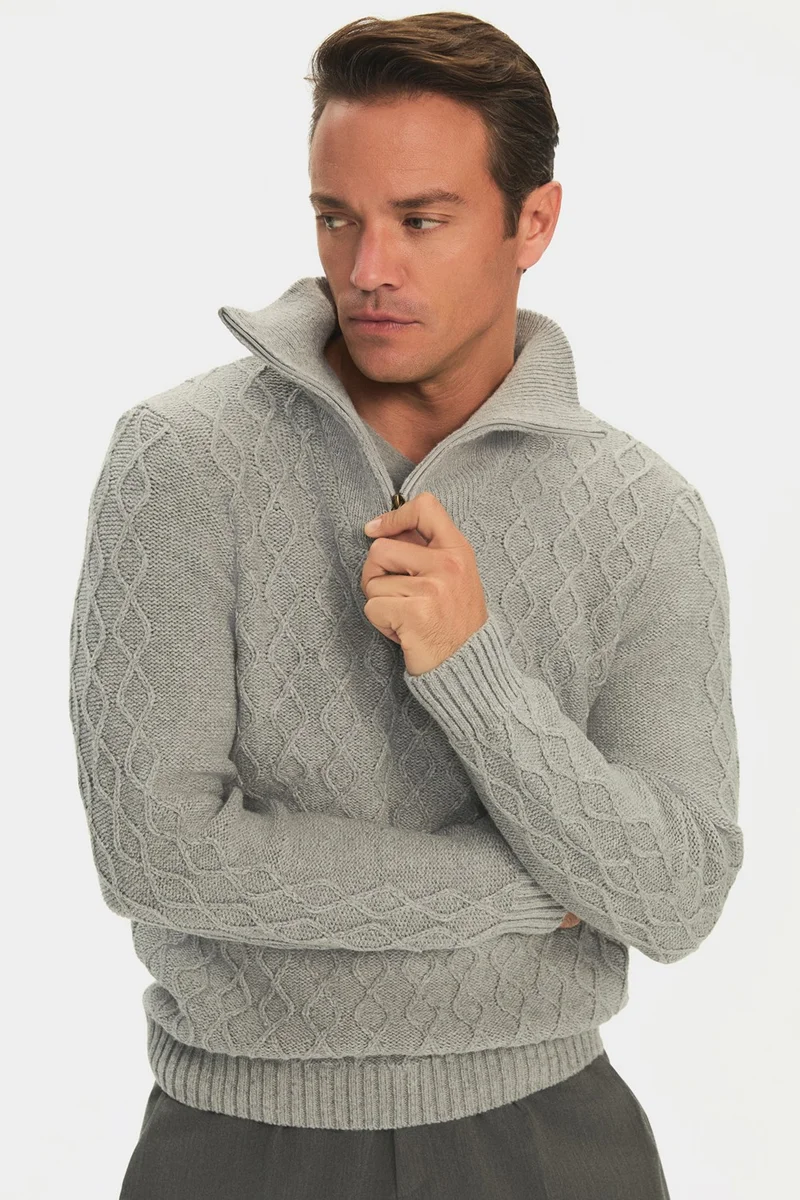 JUNE Men's Regular Fit Turtleneck Zippered Knit Detailed Knitwear Sweater