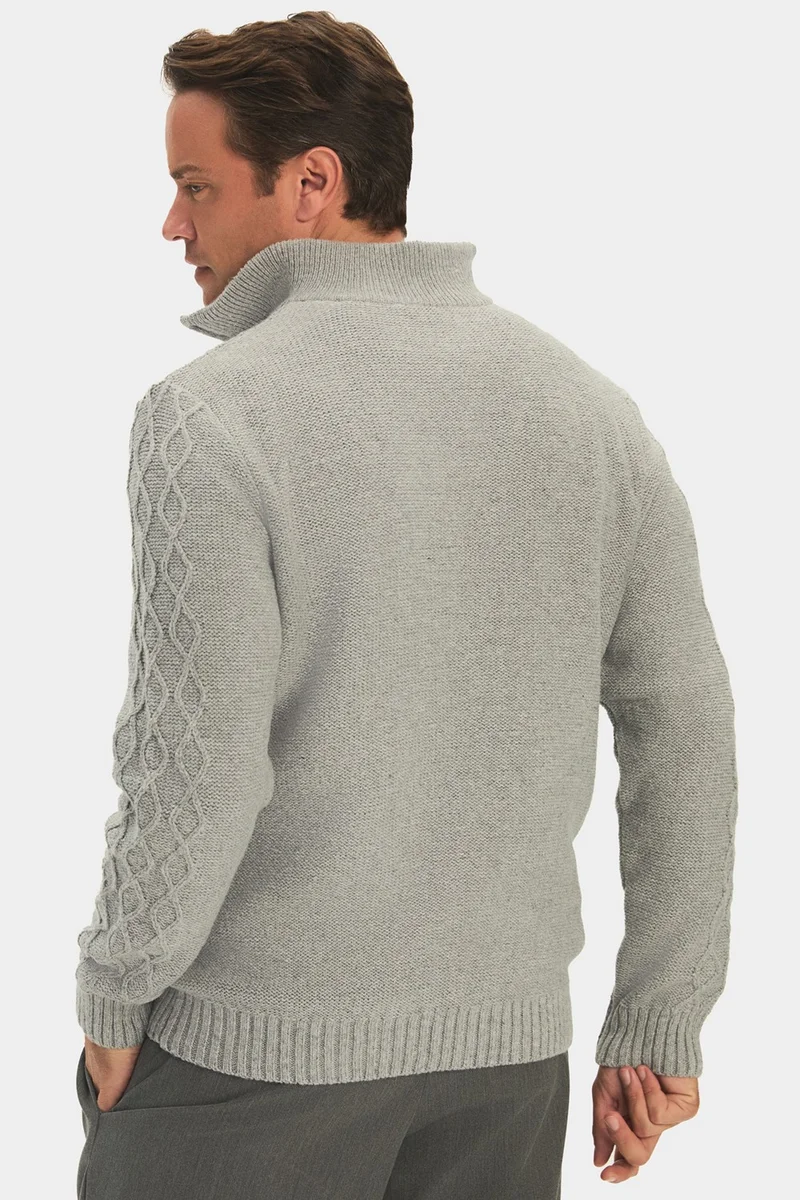 JUNE Men's Regular Fit Turtleneck Zippered Knit Detailed Knitwear Sweater