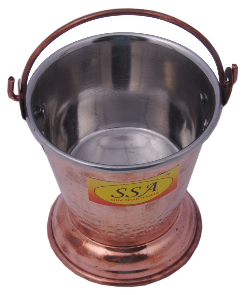 SHIV SHAKTI ARTS Handmade Set of 4 Traditional Steel Copper Bucket/Copper Balti Volume 300 ML Each with 4 Serving Spoons - Image 3