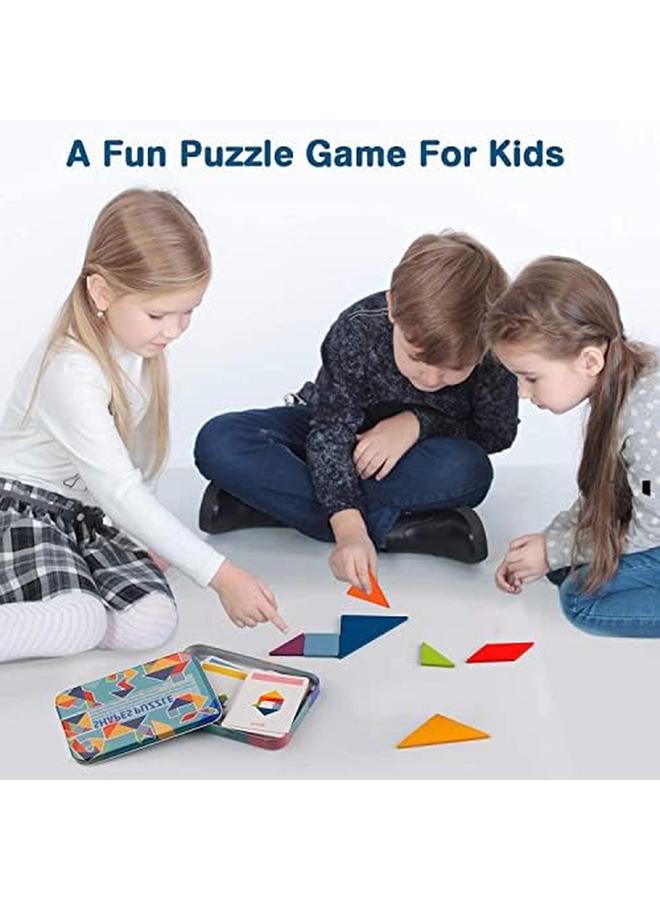 سكاي تاتش مجموعة ألغاز نمط تانجرام للتطوير المبكر، مكعبات ألغاز خشبية، فرز تانجرام ملون، ألعاب التراص ألعاب مونتيسوري التعليمية، 60 بطاقة تصميم مع 120 نمطًا من ألغاز الصور المقطوعة - Image 2