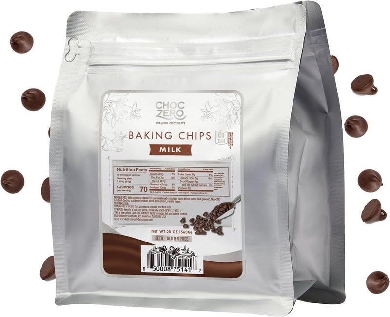 CHOCZERO شوكزيرو حبيبات الشوكولاتة بالحليب - بدون سكر مضاف، منخفض الكربوهيدرات، مناسب للكيتو، خالي من الجلوتين - كيس كبير 20 أونصة للخبز - Image 1