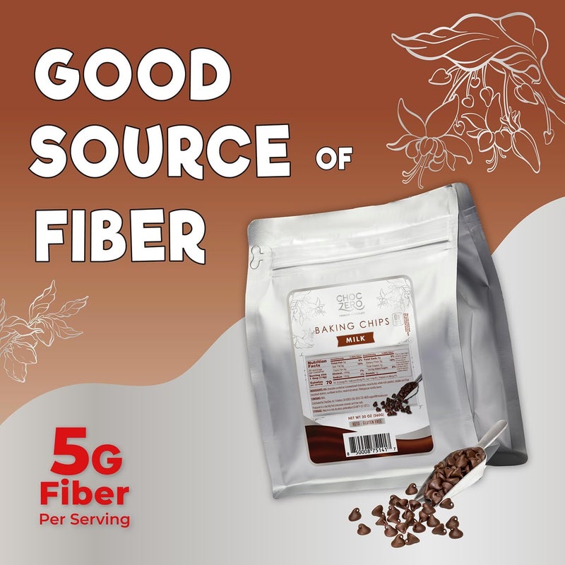CHOCZERO شوكزيرو حبيبات الشوكولاتة بالحليب - بدون سكر مضاف، منخفض الكربوهيدرات، مناسب للكيتو، خالي من الجلوتين - كيس كبير 20 أونصة للخبز - Image 5