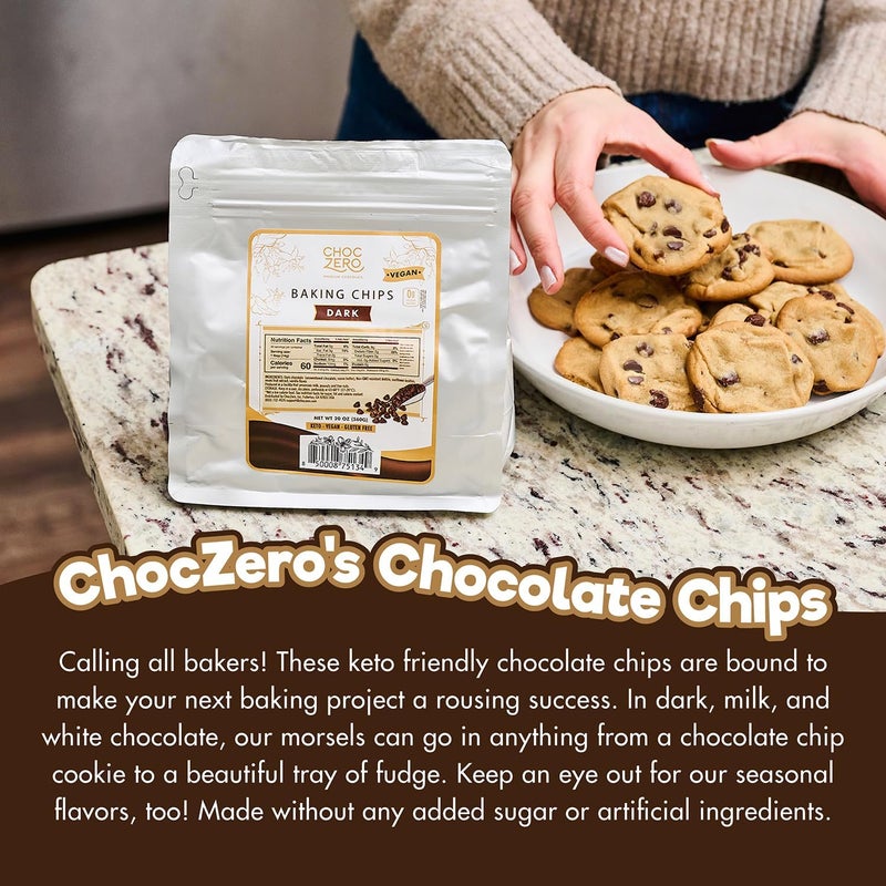 CHOCZERO شوكزيرو حبيبات الشوكولاتة بالحليب - بدون سكر مضاف، منخفض الكربوهيدرات، مناسب للكيتو، خالي من الجلوتين - كيس كبير 20 أونصة للخبز - Image 3