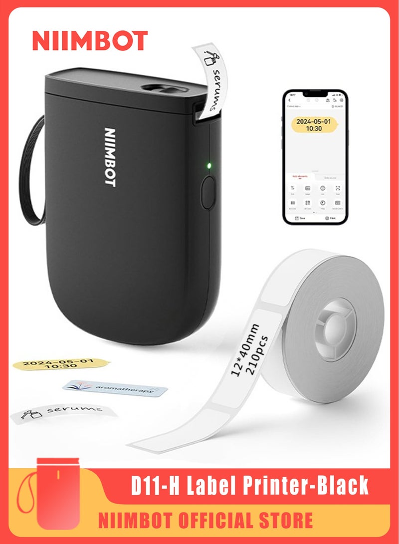 D11-H Label Printer with 300dpi Resolution, Bluetooth Connectivity, 15mm Printing Width, Portable Thermal Printer for Organizing Clothing Food Home Office School - Black. - Image 1