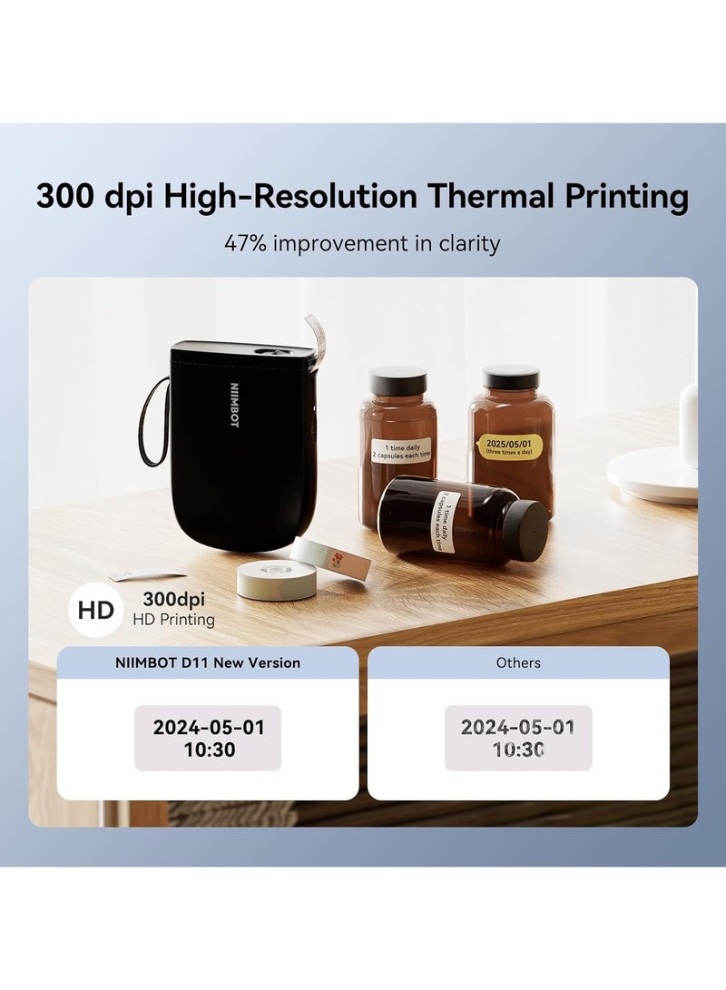 D11-H Label Printer with 300dpi Resolution, Bluetooth Connectivity, 15mm Printing Width, Portable Thermal Printer for Organizing Clothing Food Home Office School - Black. - Image 2