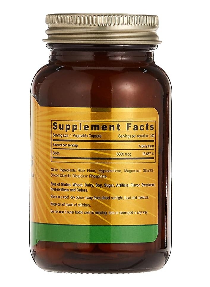 SUNSHINE NUTRITION بيوتين 5000 ميكروغرام قوة عالية في 100 كبسولة - Image 2