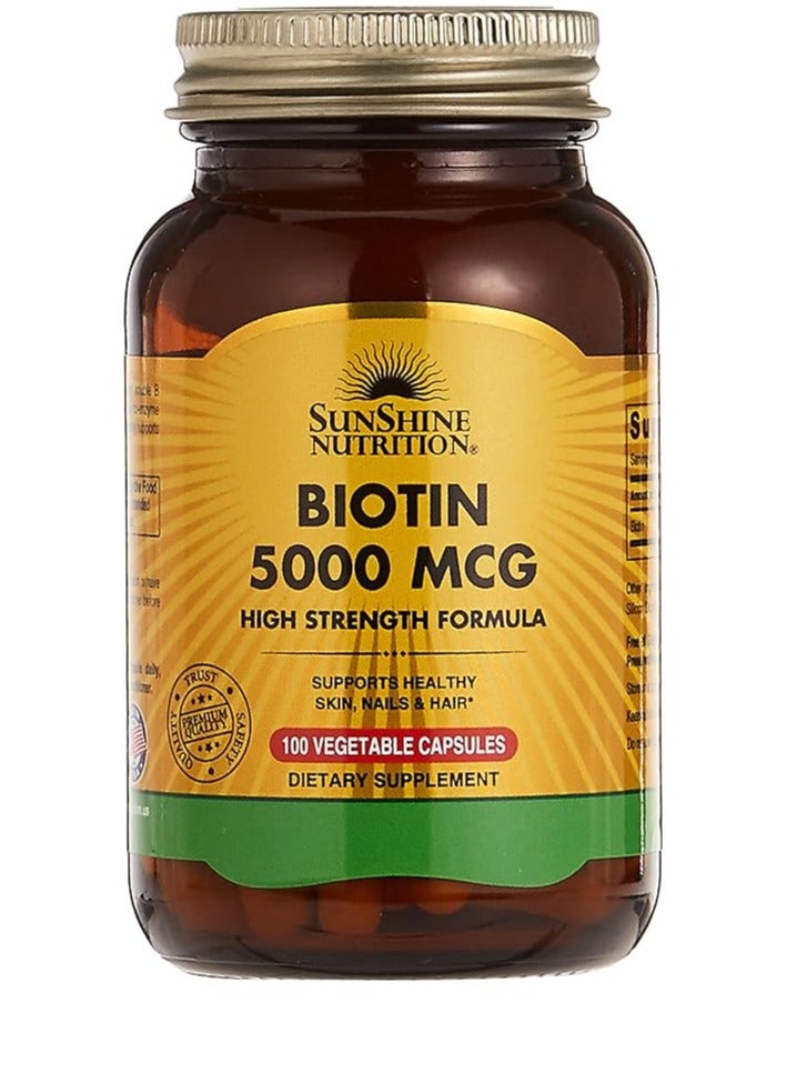 SUNSHINE NUTRITION بيوتين 5000 ميكروغرام قوة عالية في 100 كبسولة - Image 1
