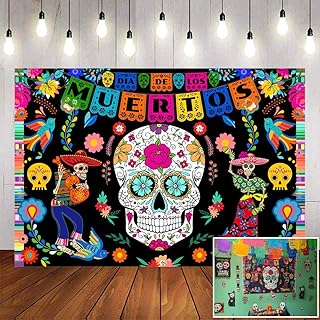 Avezano Avezano Day of The Dead Backdrop 8x6ft Mexican Sugar Skull Flowers Photography Background Dia DE Los Muertos Dress-up  - Image 1