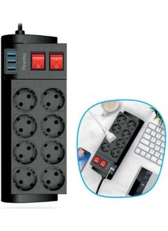 Heat-Resistant Thermal Current Protected 2 Meter 16A 4000W 8-Plug Socket and 3 USB Extension Cable