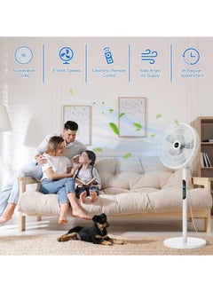 GGEROU 16 Inch Pedestal Fan with Remote Control, 5-Blade Oscillating Standing Fan Adjustable Height,Ultra Quiet, 8 Speed, 3 Winds Mode, 9 Hour Timer, LED Display, 90° Pivoting Head Air Circulator Fan (White)  - Image 3