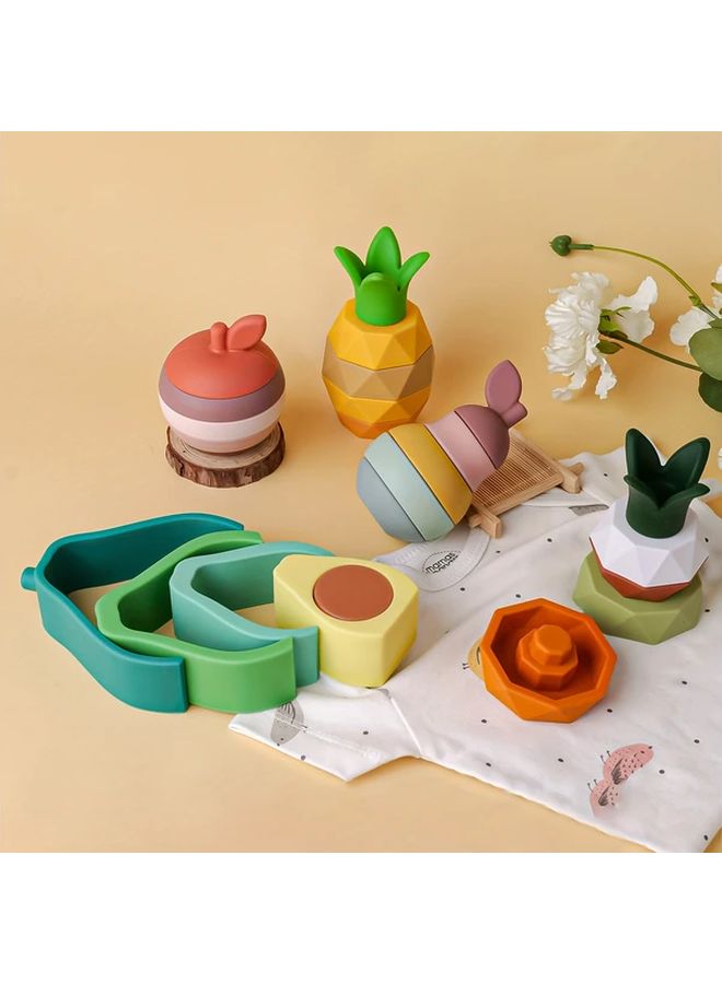 أناناس إي ستايل ألعاب سيليكون متراصة مكعبات بناء أطفال تعليمية مطابقة الشكل واللون - Image 4