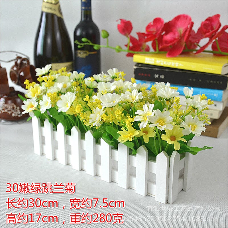 Generic Home Living Room Decoration Flower Simulation Plant Set Flower Decoration Wooden Fence Fake Flower Decoration Small Potted Plant Window 30 White + Champagne Star Bud  - Image 4
