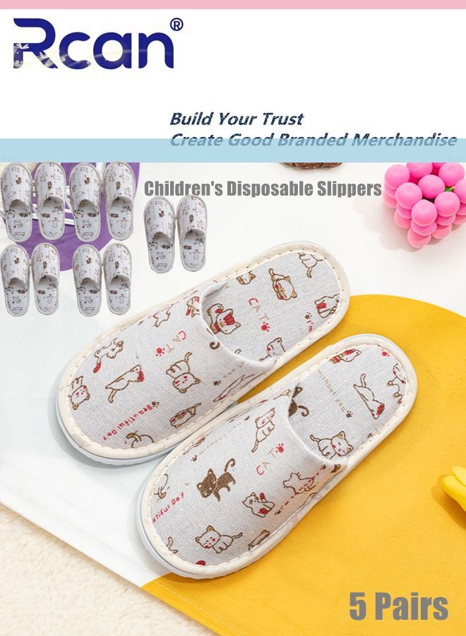Rcan 5 Pairs Disposable Kids Guests Slippers, Closed Toe Bulk for Shoeless Home Multicolor Cotton Boys Girls Slipper for Indoor Hotel SPA Travel Park  - Image 1