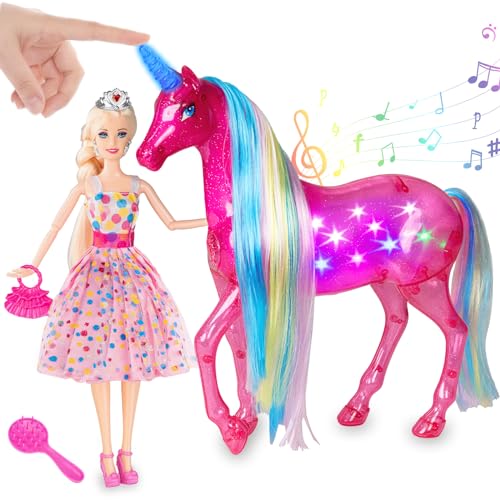 BETTINA Large Unicorn Princess Doll Set with Lights Sounds Magical Unicorn Toys 115 Inch Dolls Horse Playset Unicorn Gifts for Girls Ages 38 - Image 1