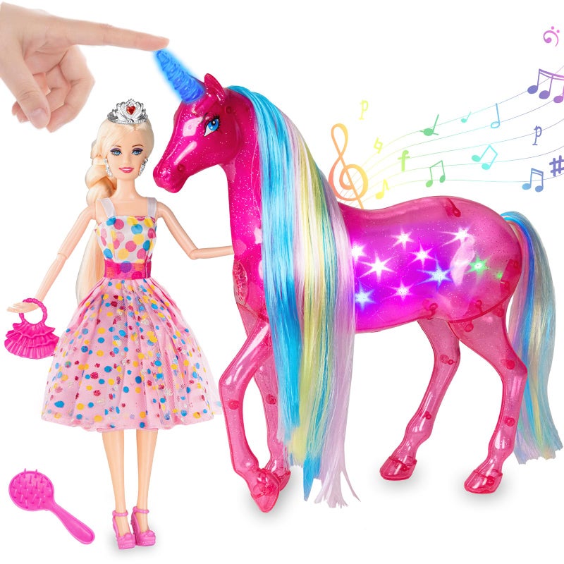BETTINA Large Unicorn Princess Doll Set with Lights Sounds Magical Unicorn Toys 115 Inch Dolls Horse Playset Unicorn Gifts for Girls Ages 38 - Image 2
