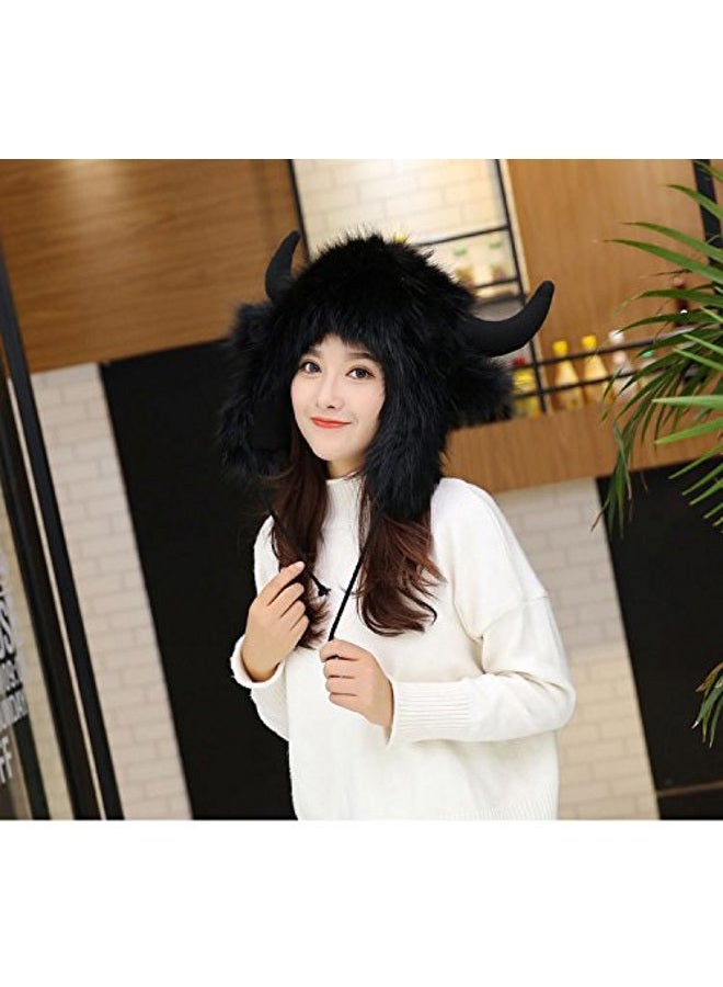 Fakeface Unisex Animal Theme Hooded Hats Earflap Skull Caps Winter Thermal Soft Fluffy Plush Fancy Dress Party Halloween Cosplay Costume Headwear Beanies, Christmas Birthday Gift - Image 2