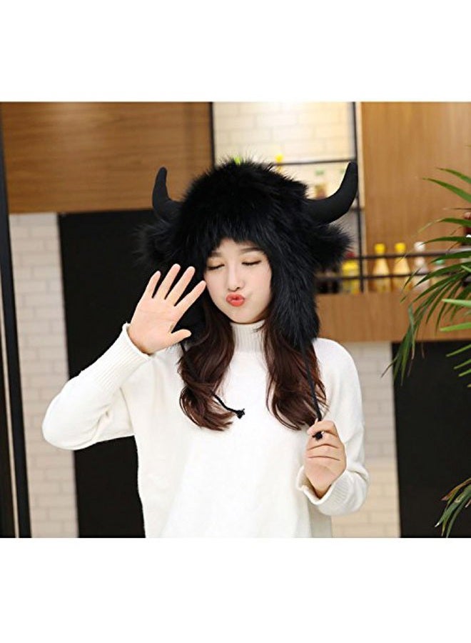 Fakeface Unisex Animal Theme Hooded Hats Earflap Skull Caps Winter Thermal Soft Fluffy Plush Fancy Dress Party Halloween Cosplay Costume Headwear Beanies, Christmas Birthday Gift - Image 3
