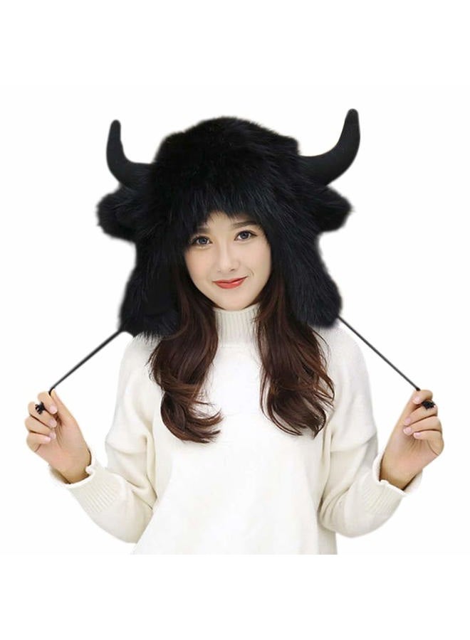Fakeface Unisex Animal Theme Hooded Hats Earflap Skull Caps Winter Thermal Soft Fluffy Plush Fancy Dress Party Halloween Cosplay Costume Headwear Beanies, Christmas Birthday Gift - Image 1