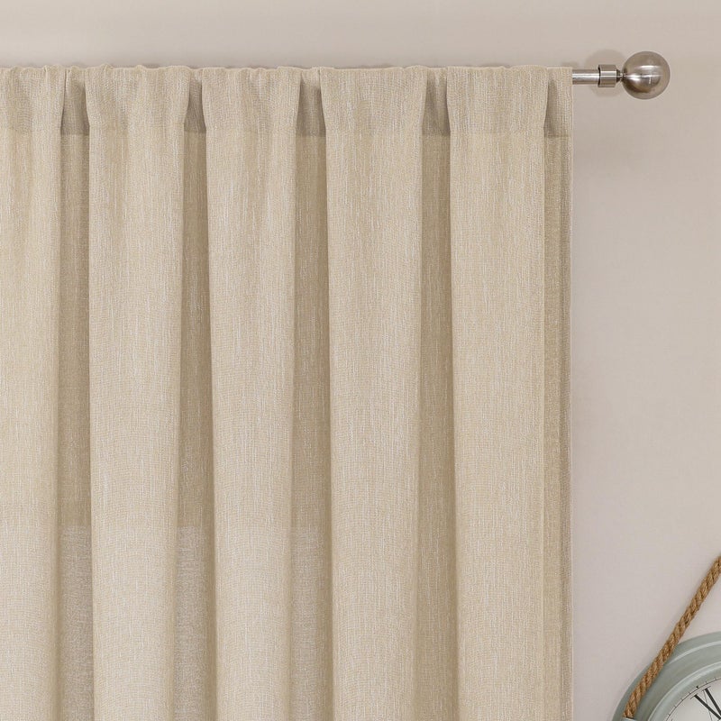 Simplebrand Natural Faux Linen Textured Curtains 63 Inch Length 2 Panels for Bedroom, Semi Sheer Light Filtering Privacy Farmhouse Curtains, Soft Thick Rod Pocket Window Drapes, 40W x 63L Inch - Image 1