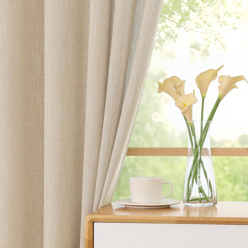 Simplebrand Natural Faux Linen Textured Curtains 63 Inch Length 2 Panels for Bedroom, Semi Sheer Light Filtering Privacy Farmhouse Curtains, Soft Thick Rod Pocket Window Drapes, 40W x 63L Inch - Image 5