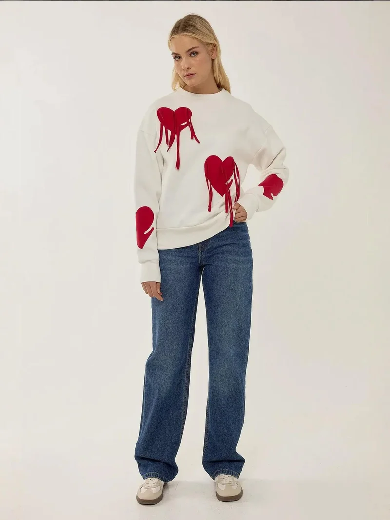 HICCUP Heart Pattern Tassel Detail Sweatshirt